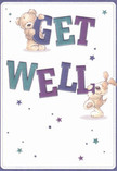 The joyful scene on this get well card radiates heartfelt positivity, echoing the supportive community spirit often felt around Whitechapel. Illustrated with gentle warmth, a bear and puppy-each designed with the utmost care and soft textures-team up to present a vibrant 'Get Well' message. The teddy, rounded and plush, perches atop bold indigo and teal letters, while the cheerful puppy playfully leans on the word below, both characters full of affection and playful optimism. Star-shaped accents in varying shades of purple and blue are scattered across a soft, creamy background, each one twinkling with the hope of brighter days-like seeing early blooms appear along Cavell Street in spring. The detailed fur and inviting expressions almost reach out from the page, creating an impression of a gentle embrace, just as a hand-delivered bouquet might. There is a clean, calming sense to the white backdrop, providing both focus and serenity, much like a well-arranged shopfront window in the heart of Whitechapel. The entire design serves as an emotional balm, echoing the same sincerity and kindness local florists extend to every arrangement. By sending this card-a visual comfort in itself-residents bring a tangible sense of care and healing to loved ones recovering nearby.